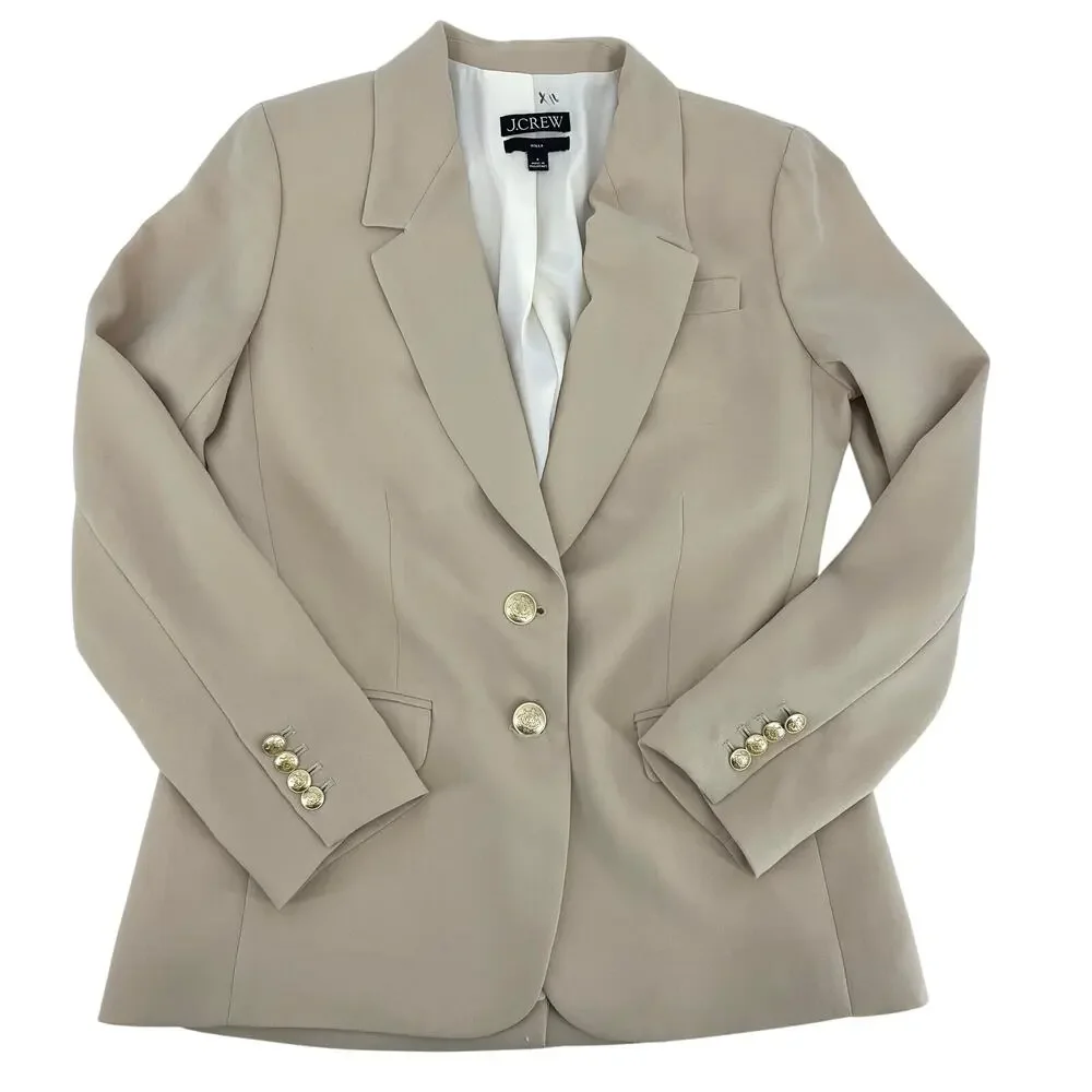 J. Crew Willa Polyester Lined Cream Jacket‎ Blazer Pockets Gold Buttons 4